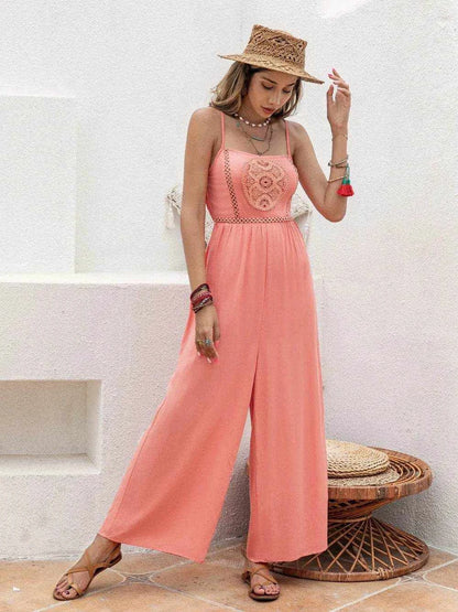 Openwork Spaghetti Strap Wide Leg Jumpsuit - Purcell's Clothing Company