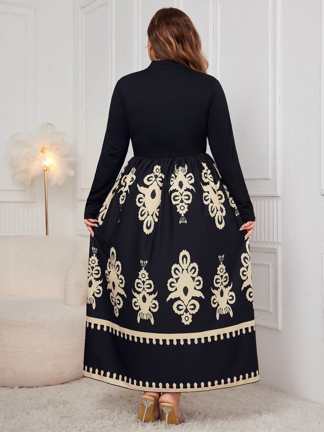 Honey Plus Size Printed Mock Neck Long Sleeve Dress - Purcell's Clothing Company