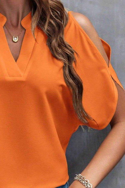 Notched Cold Shoulder Blouse - Purcell's Clothing Company