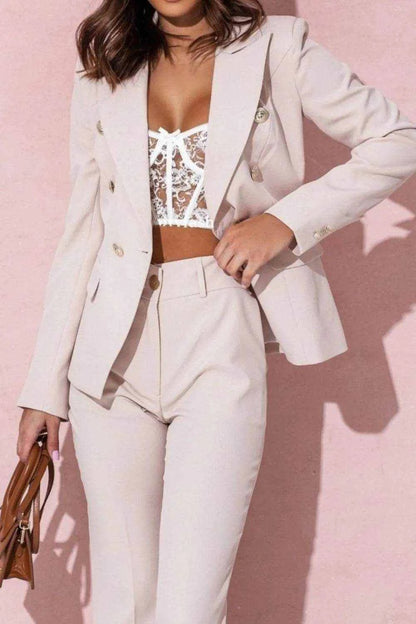 Full Size Lapel Collar Long Sleeve Blazer and Pants Set Plus Size - Purcell's Clothing Company