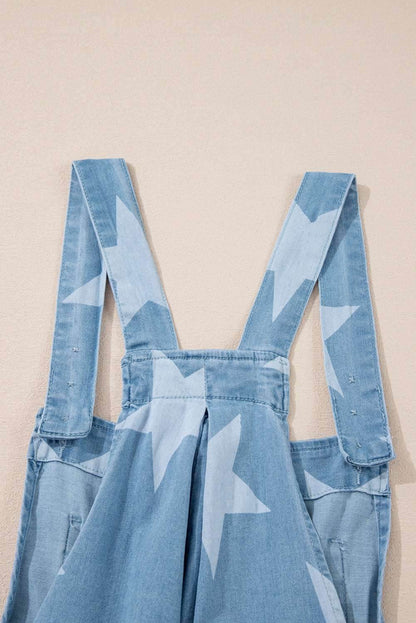 Star Print Square Neck Denim Overalls - Purcell's Clothing Company