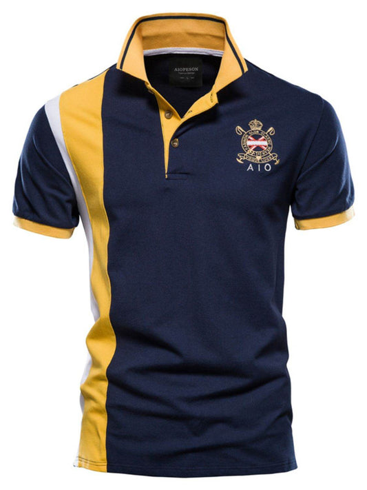 Embroidered Collared Neck Striped Contrast Polo - Purcell's Clothing Company