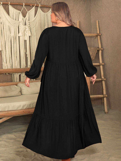 Plus Size Ruffled V-Neck Long Sleeve Dress - Purcell's Clothing Company