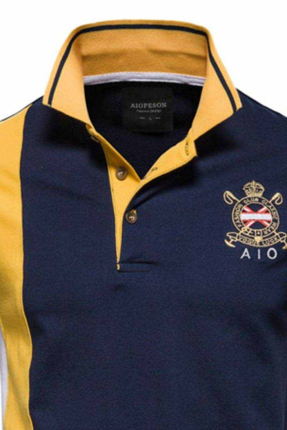 Embroidered Collared Neck Striped Contrast Polo - Purcell's Clothing Company