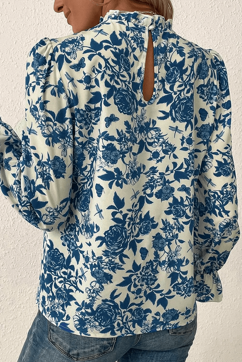 Printed Mock Neck Flounce Sleeve Blouse - Purcell's Clothing Company
