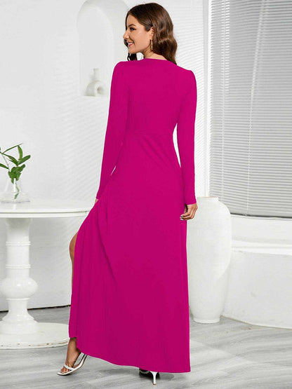 V-Neck Long Sleeve Split Dress - Purcell's Clothing Company