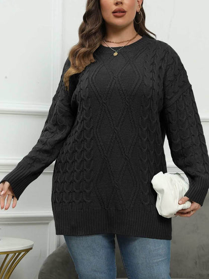 Plus Size Round Neck Long Sleeve Sweater - Purcell's Clothing Company