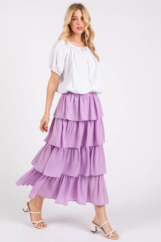Mittoshop Chiffon Ruffle Layer Elastic Waist Midi Skirt - Purcell's Clothing Company