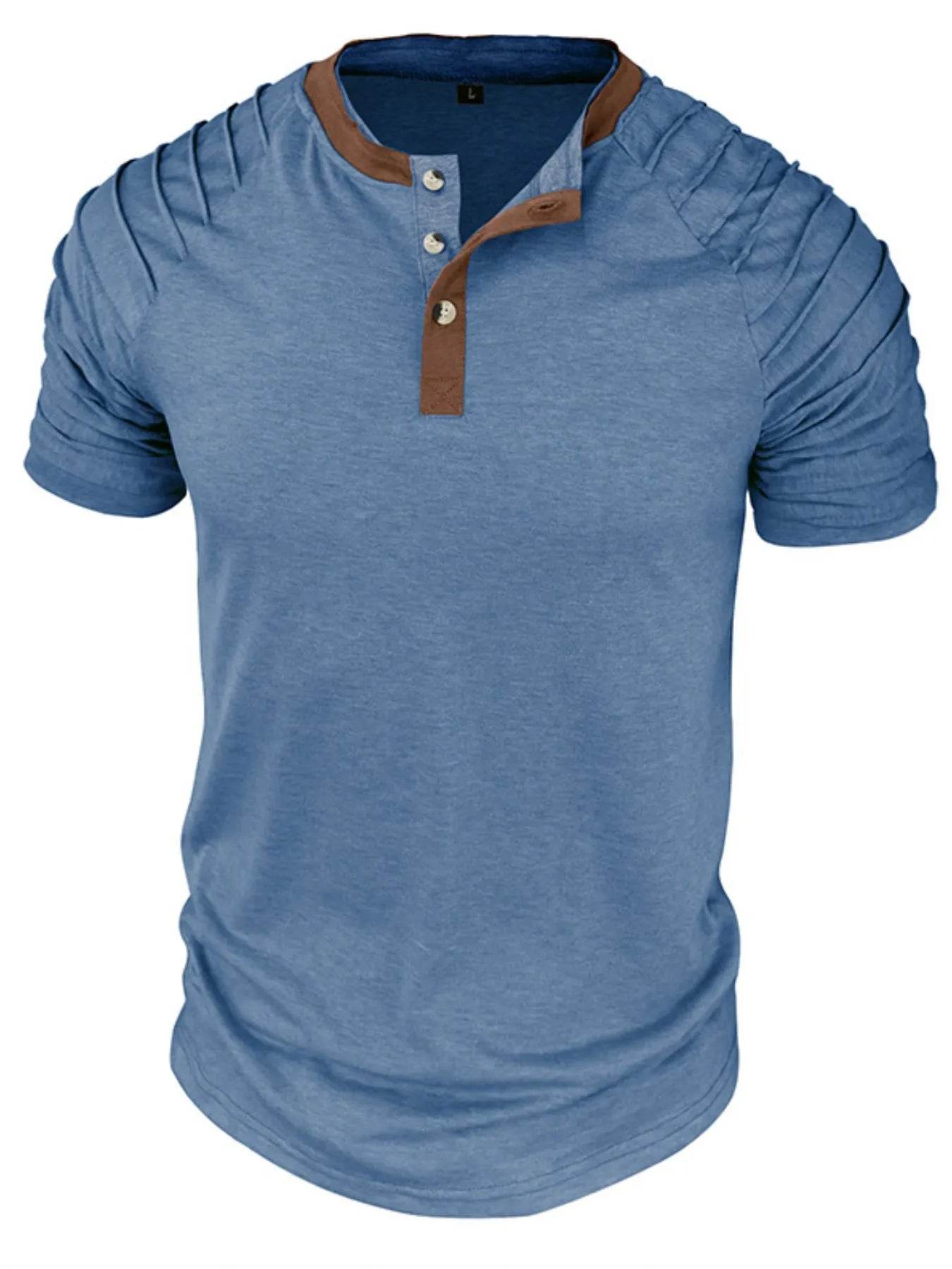 Casual Henley Short Sleeve Top with Contrast Collar - Purcell's Clothing Company