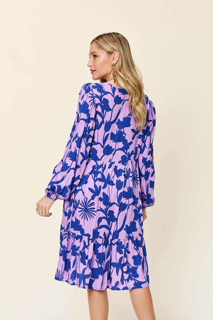 Double Take Full Size Printed Ruffle Hem Dress with Pocket - Purcell's Clothing Company