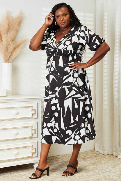 Printed Surplice Balloon Sleeve Dress - Purcell's Clothing Company