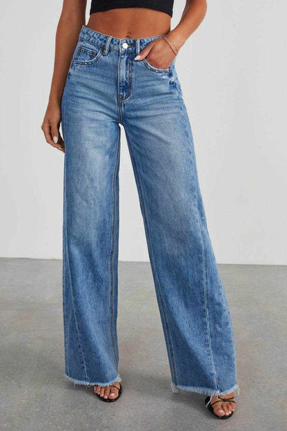 Raw Hem Wide Leg Jeans with Pockets - Purcell's Clothing Company