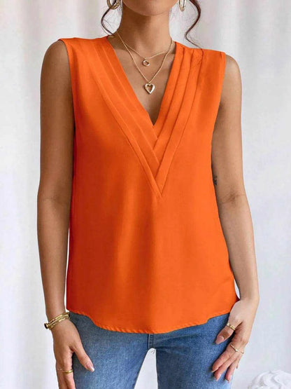 V-Neck Pleated Sleeveless Cami Tank Top - Purcell's Clothing Company