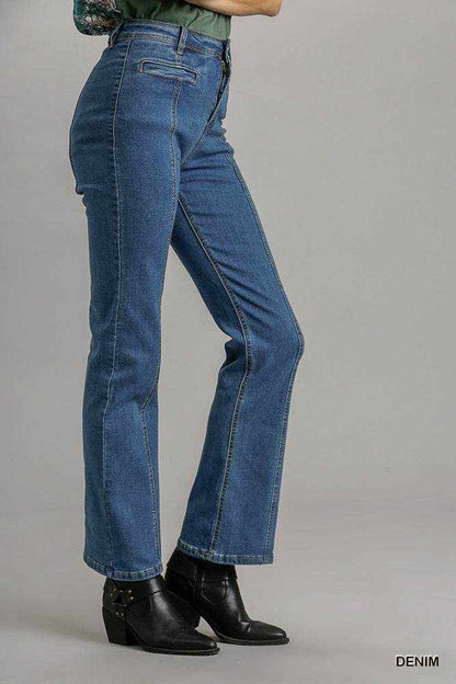 Panel Straight Cut Denim Jeans With Pockets - Purcell's Clothing Company