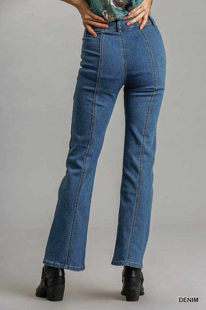 Panel Straight Cut Denim Jeans With Pockets - Purcell's Clothing Company