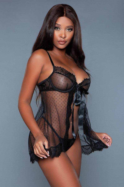 2 Pc Satin Underwiring And Front Ribbon Design Babydoll - Purcell's Clothing Company