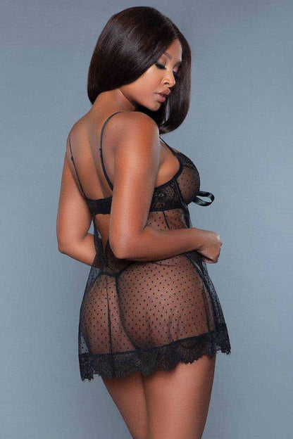 2 Pc Satin Underwiring And Front Ribbon Design Babydoll - Purcell's Clothing Company