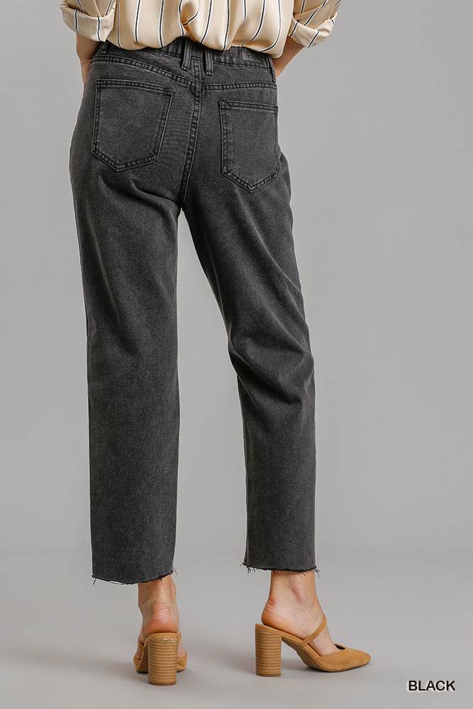 5 Pockets Non-stretch Straight Cut Distressed Denim Jeans With Raw Hem - Purcell's Clothing Company