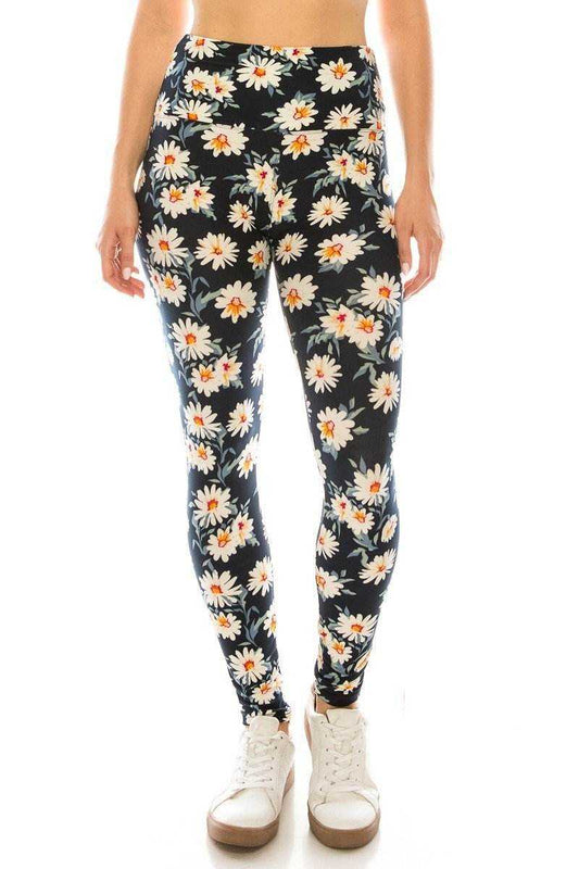 Long Yoga Style Banded Lined Multi Printed Knit Legging With High Waist - Purcell's Clothing Company