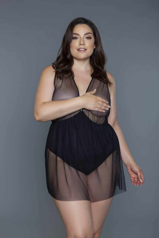 1 Pc Deep V-neck Mesh Babydoll - Purcell's Clothing Company