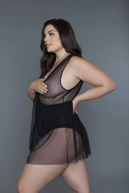 1 Pc Deep V-neck Mesh Babydoll - Purcell's Clothing Company