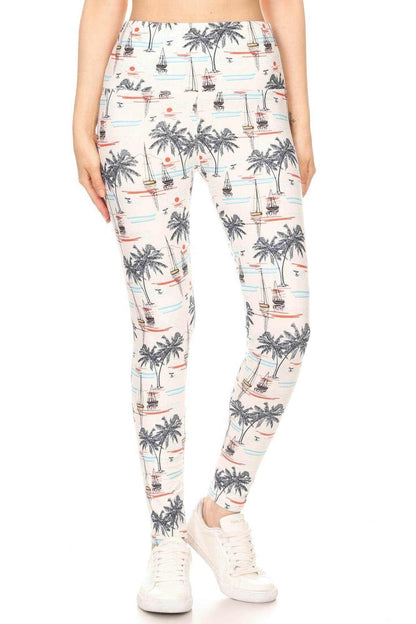 5-inch Long Yoga Style Banded Lined Sailor Printed Knit Legging With High Waist - Purcell's Clothing Company