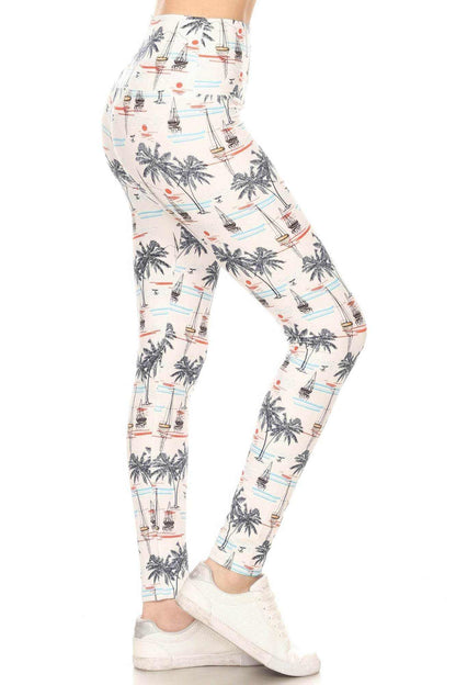 5-inch Long Yoga Style Banded Lined Sailor Printed Knit Legging With High Waist - Purcell's Clothing Company