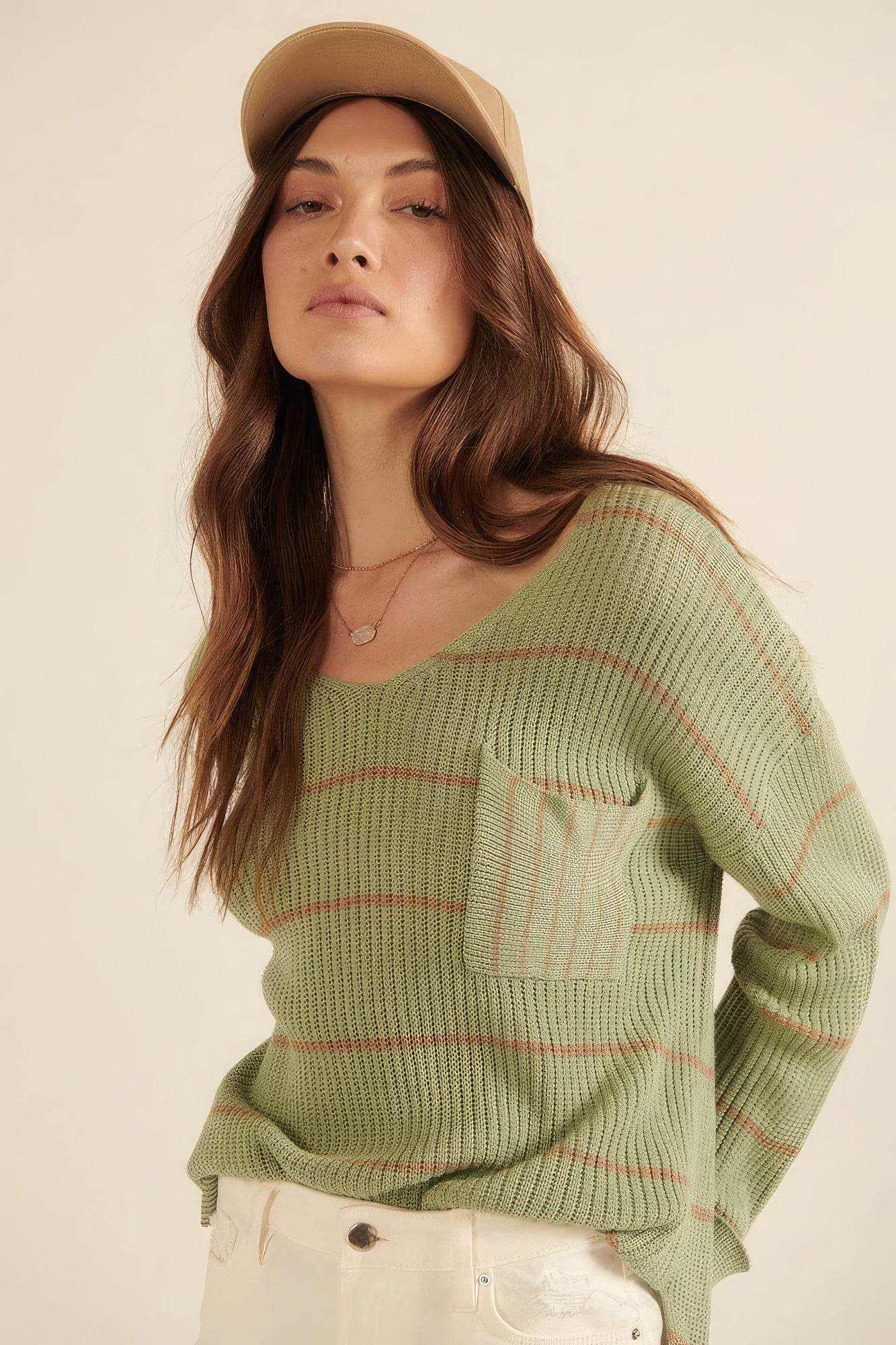 Striped Rib-knit Oversized Pocket Sweater - Purcell's Clothing Company
