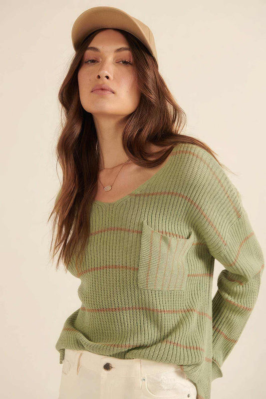 Striped Rib-knit Oversized Pocket Sweater - Purcell's Clothing Company