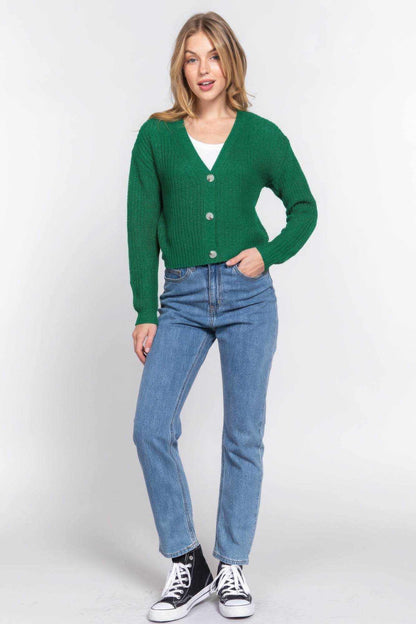 Long slv v-neck sweater cardigan - Purcell's Clothing Company