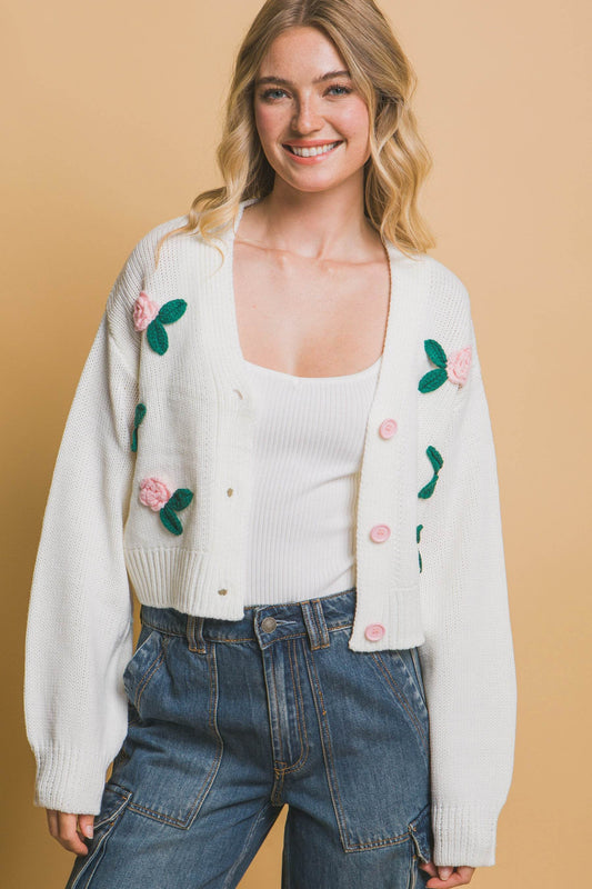 Mid cropped flower cardigan - Purcell's Clothing Company