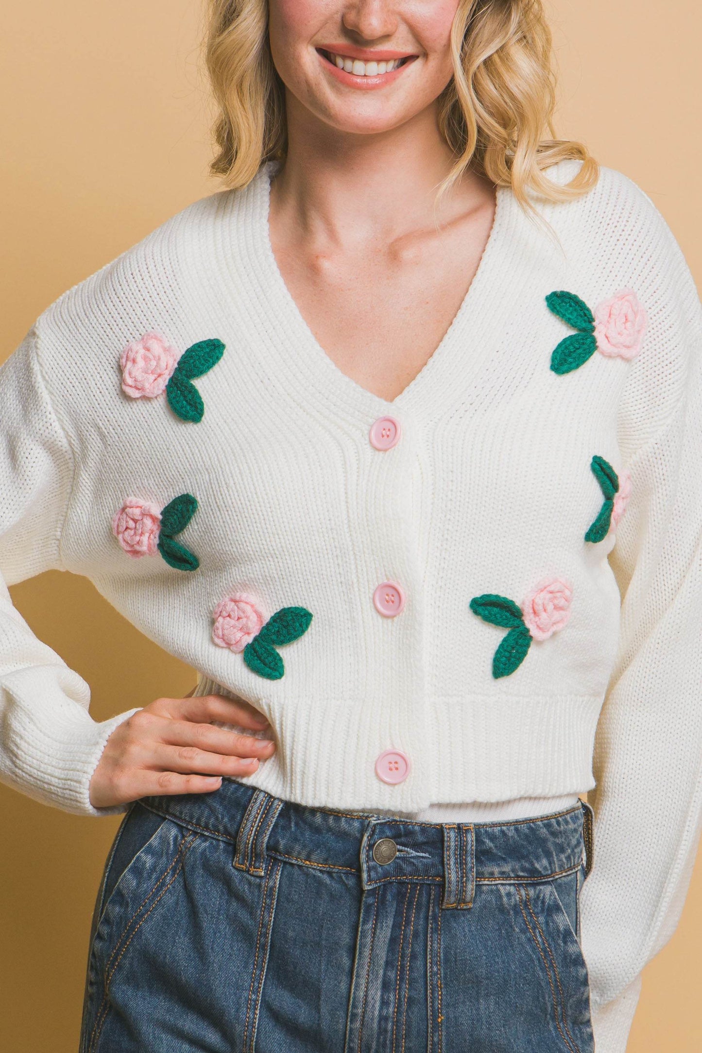 Mid cropped flower cardigan - Purcell's Clothing Company