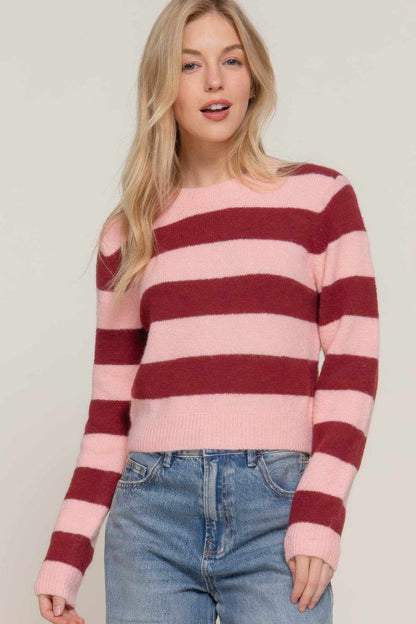 Long Slv Crew Neck Stripe Sweater - Purcell's Clothing Company
