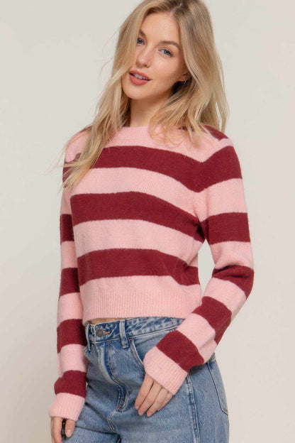 Long Slv Crew Neck Stripe Sweater - Purcell's Clothing Company
