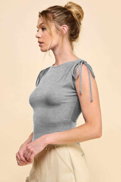 Ruching Shoulder Ribbed Top - Purcell's Clothing Company