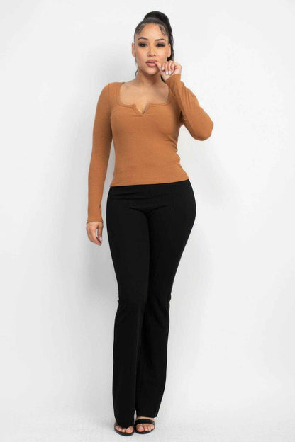 Solid V-collared Neck Top - Purcell's Clothing Company