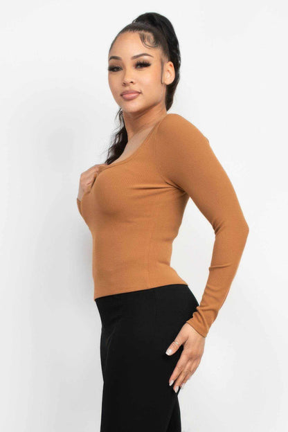 Solid V-collared Neck Top - Purcell's Clothing Company