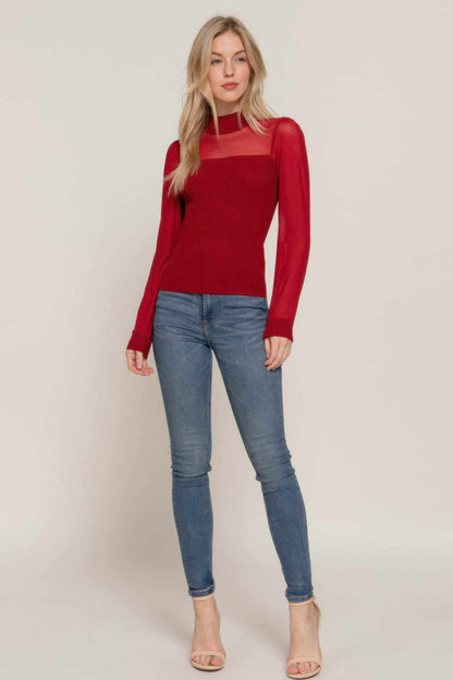 Long Slv Mesh Panel Detail Sweater Top - Purcell's Clothing Company