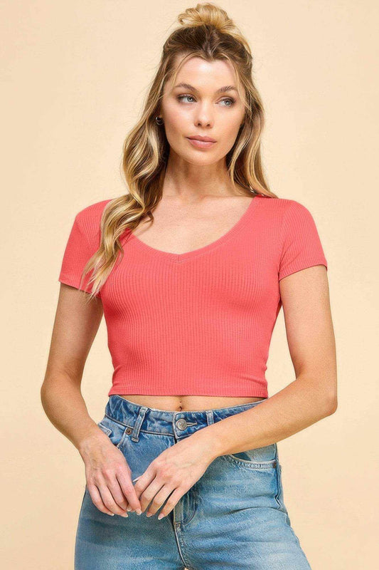 Short Sleeve V-neck Crop Top - Purcell's Clothing Company
