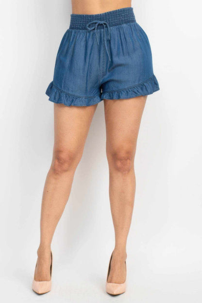 Smocked Waist Ruffled Denim Shorts - Purcell's Clothing Company