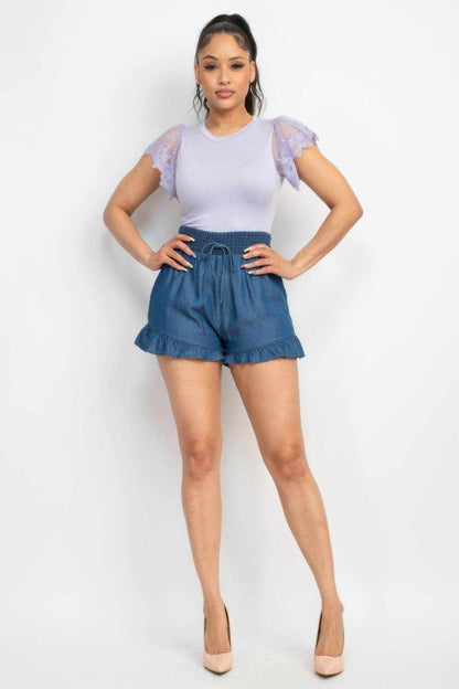Smocked Waist Ruffled Denim Shorts - Purcell's Clothing Company