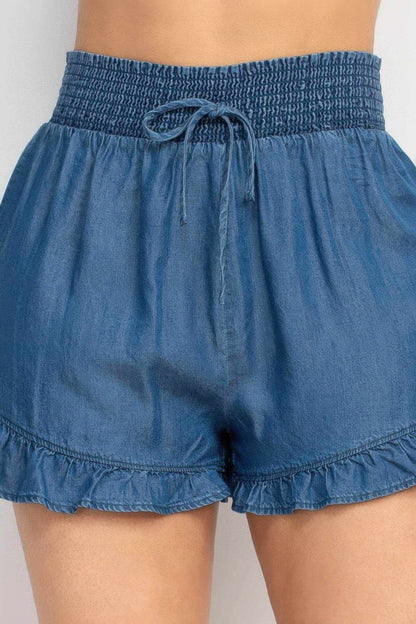 Smocked Waist Ruffled Denim Shorts - Purcell's Clothing Company