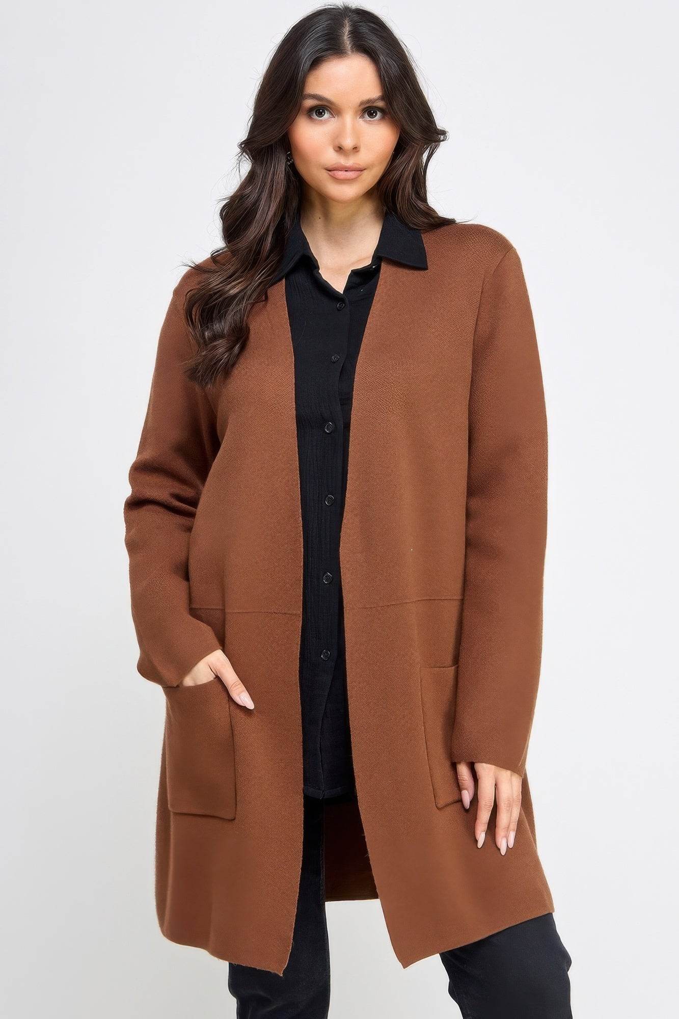 Basic Soft Long Line Open Front Sweater Cardigan - Purcell's Clothing Company