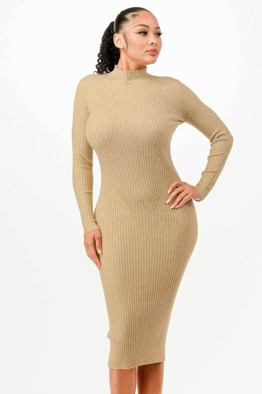 Stand Collar Sweater Bodycon Dress - Purcell's Clothing Company