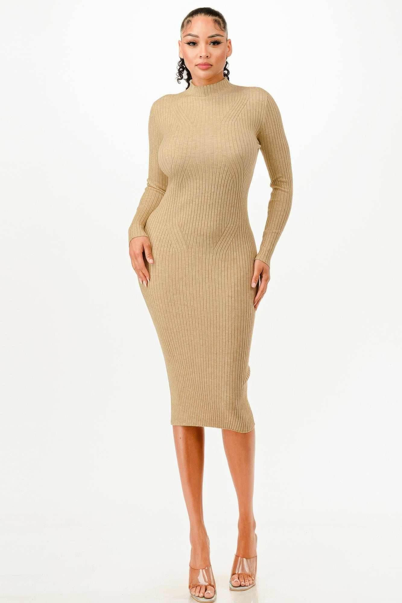 Stand Collar Sweater Bodycon Dress - Purcell's Clothing Company