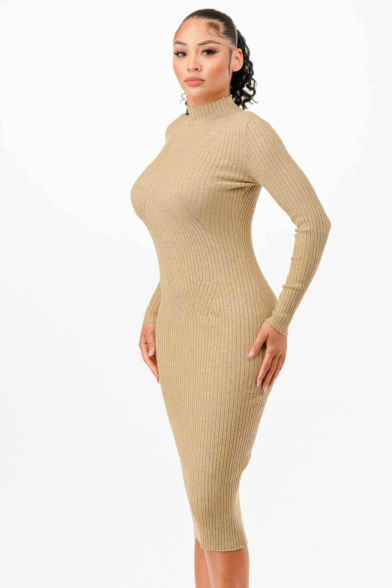 Stand Collar Sweater Bodycon Dress - Purcell's Clothing Company