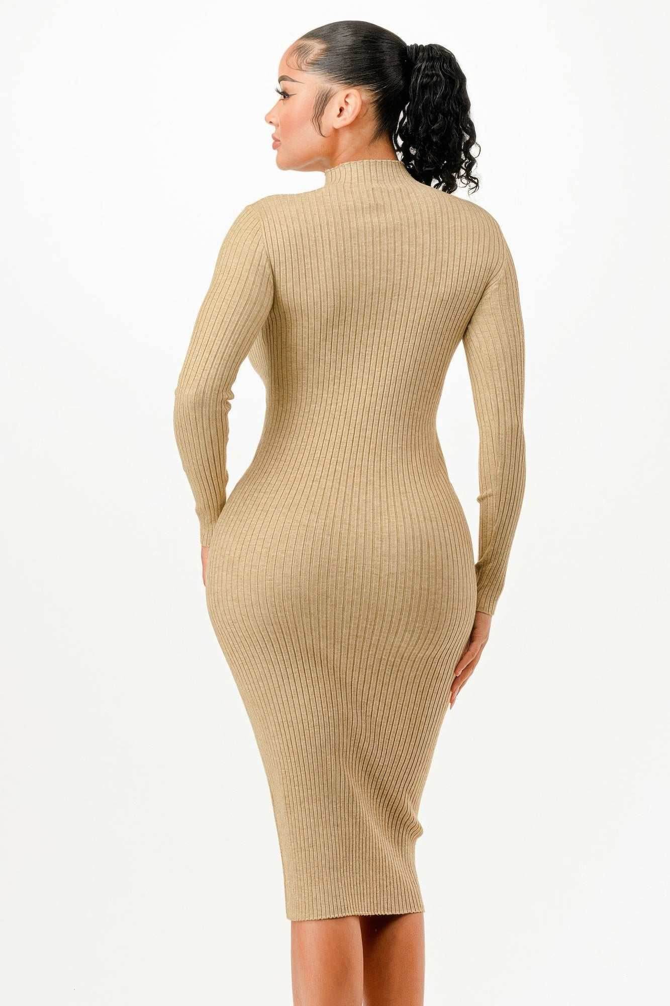 Stand Collar Sweater Bodycon Dress - Purcell's Clothing Company