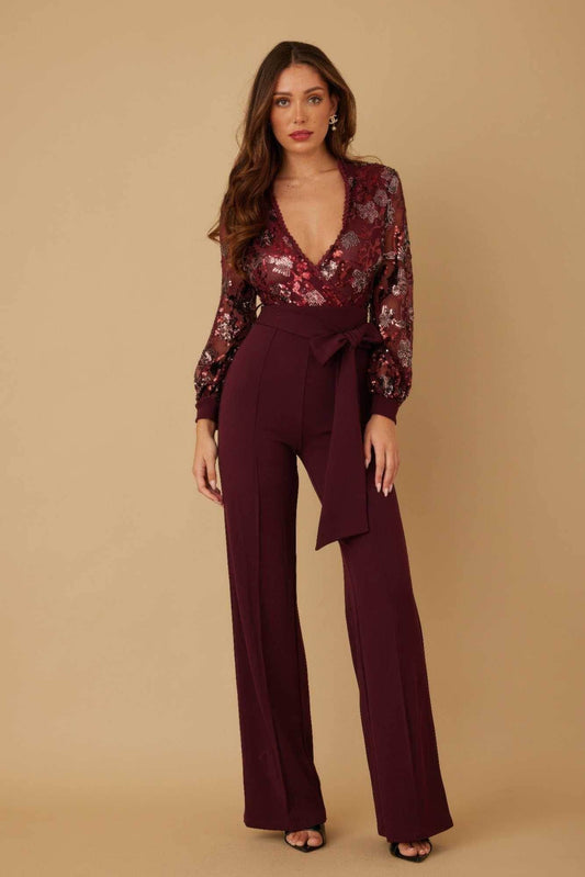 Flower Sequin Print Jumpsuit - Purcell's Clothing Company