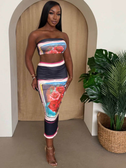 Midnight Bloom Strapless Skirt Set - Purcell's Clothing Company