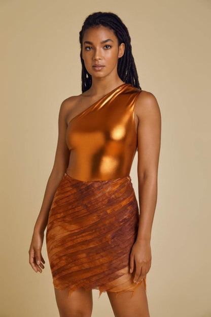 Metallic One Shoulder Bodysuit & Mini Skirt Set - Purcell's Clothing Company